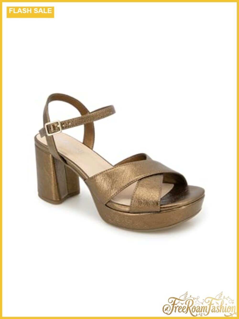 Platform Sandals with Ankle Strap and Buckle Closure, Block Heel, Open Toe,